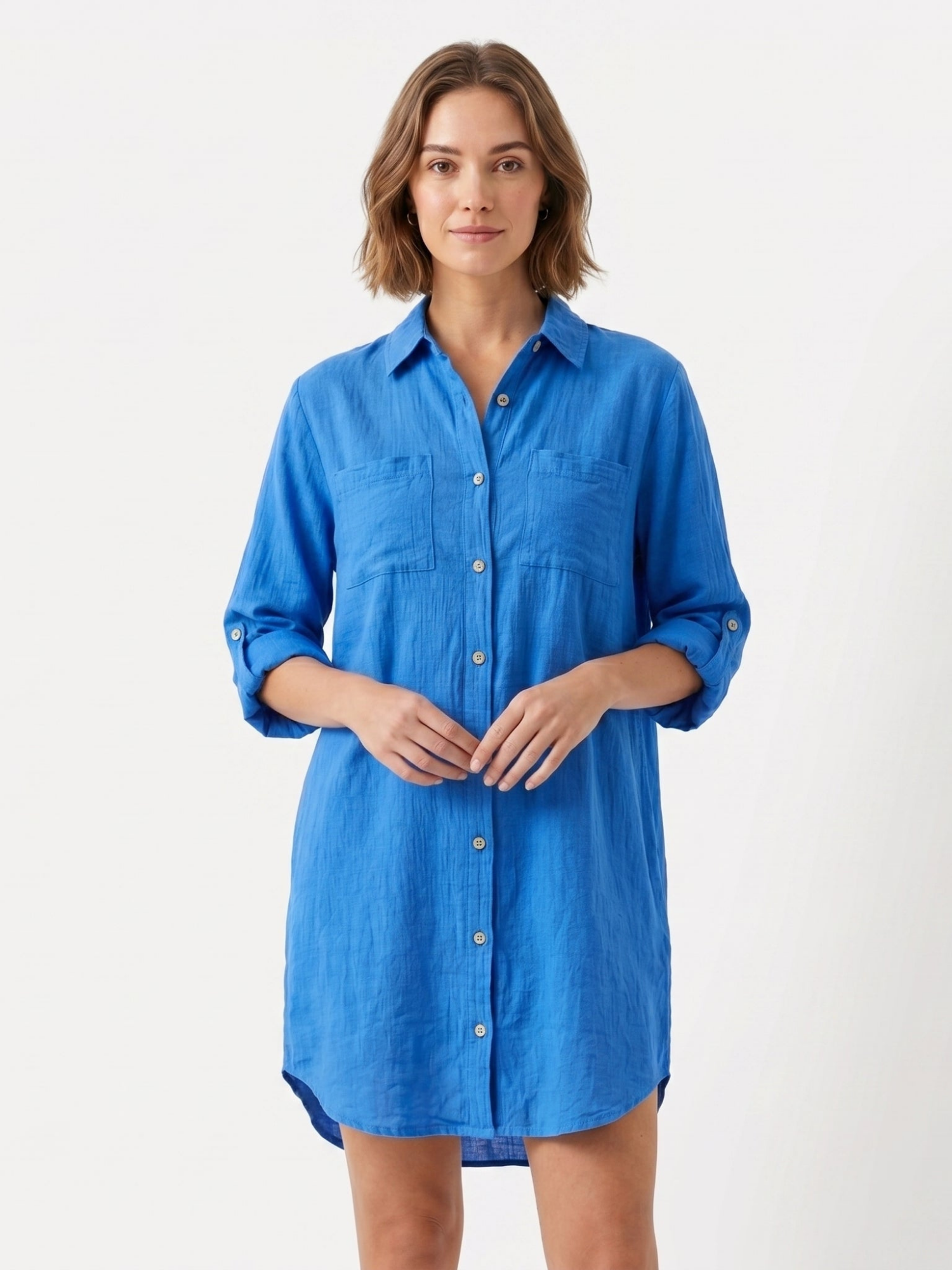 Women's Button-Front Long Sleeve Shirt Dress