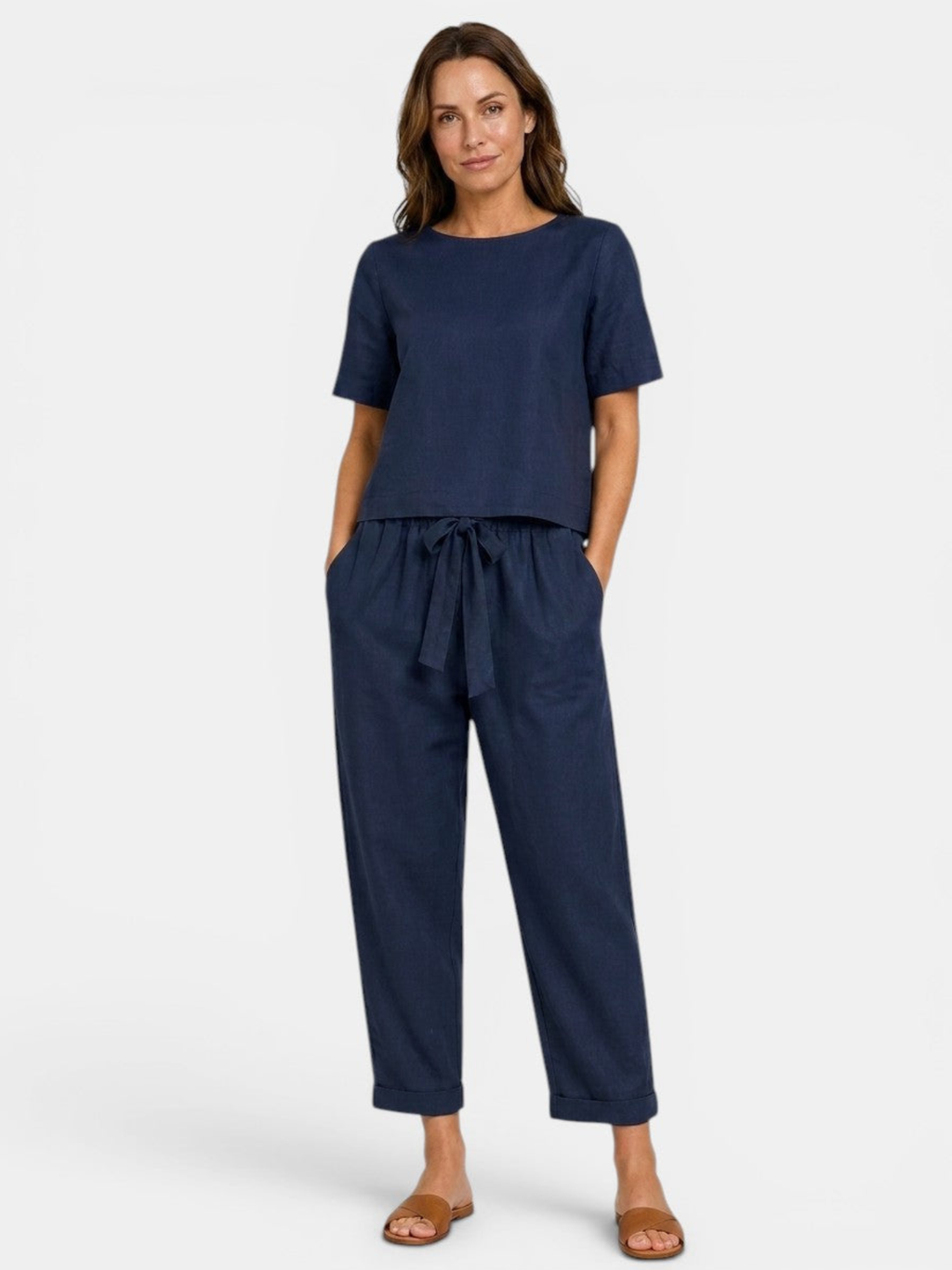 Women’s Crop Top and Tapered Trousers Set with Relaxed Fit