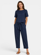 Women’s Crop Top and Tapered Trousers Set with Relaxed Fit