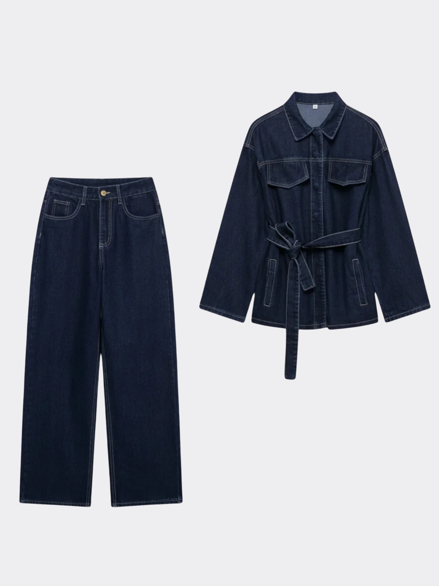 Women’s Denim Jacket & Straight-Leg Jeans Two-Piece Set – Button Front Co-Ord