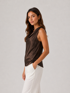 Women’s Halter-Neck Top – Sleeveless, Backless Detail, Draped Front