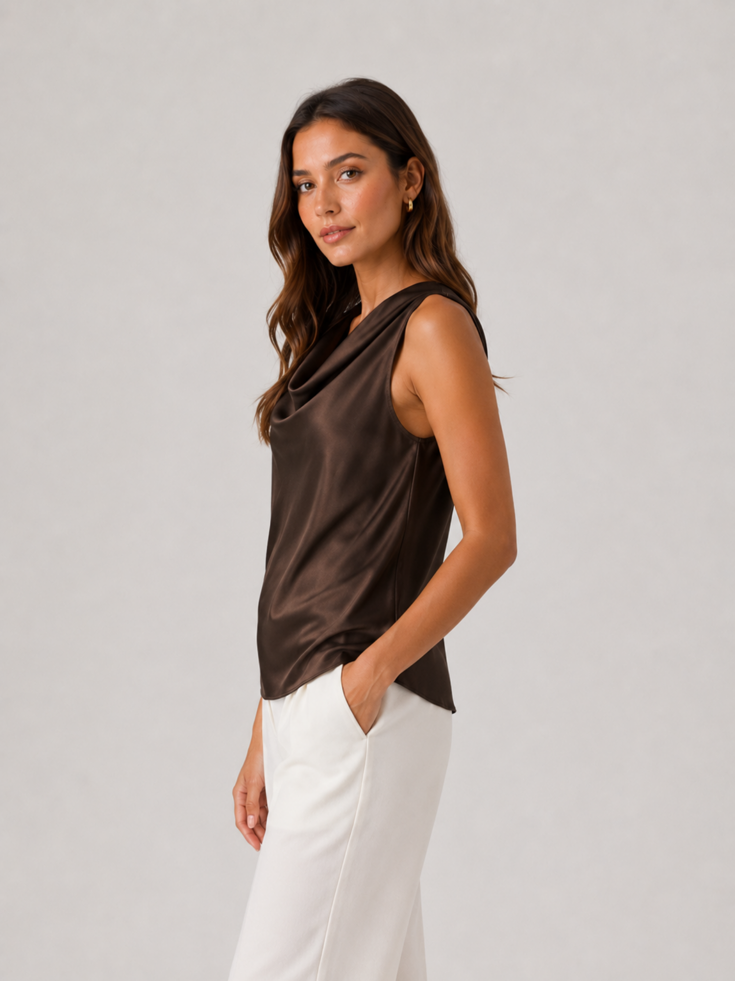 Women’s Halter-Neck Top – Sleeveless, Backless Detail, Draped Front