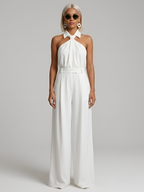 Women’s Halter Neck Wide-Leg Jumpsuit – Twist Front with Belted Waist