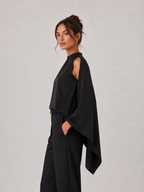 Women’s High-Neck Draped Top – Long Sleeve, Structured Fit
