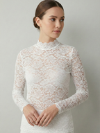 Women’s High-Neck Floral Lace Long-Sleeve Blouse