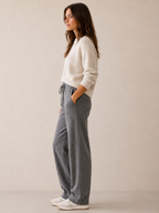 Women’s High-Waist Straight-Leg Trousers – Full Length, Elastic Waist, Adjustable Drawstring