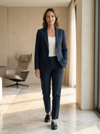 Women’s Navy Blue Blazer and Straight-Leg Trousers Suit