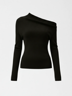 Women’s One-Shoulder Ribbed Long Sleeve Top