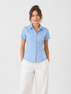 Women’s Short-Sleeve Button-Up Blouse – Slim Fit, Structured Design