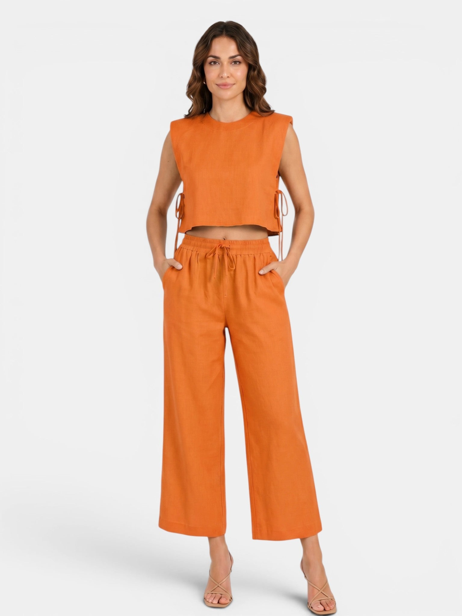 Women’s Sleeveless Crop Top and Wide-Leg Trousers Set
