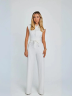 Women’s Sleeveless Tailored Jumpsuit – High Waist with Back Tie and Wide-Leg Trousers
