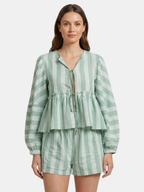 Women’s Striped Peplum Shirt and Shorts Set