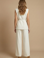 Women’s Structured Sleeveless Two-Piece Set – Wide-Leg Trousers Co-Ord