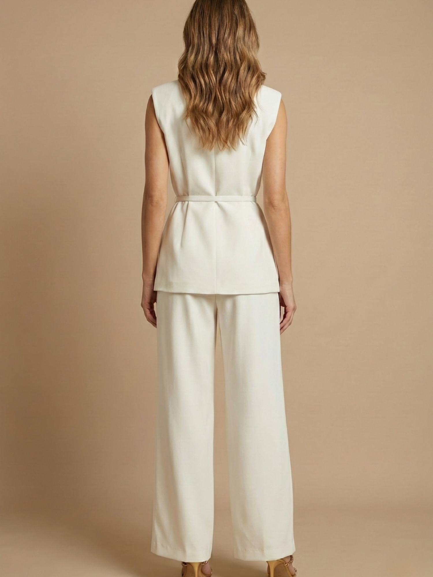 Women’s Structured Sleeveless Two-Piece Set – Wide-Leg Trousers Co-Ord