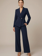 Women’s V-Neck Long Sleeve Top & Wide-Leg Trouser Two-Piece Set