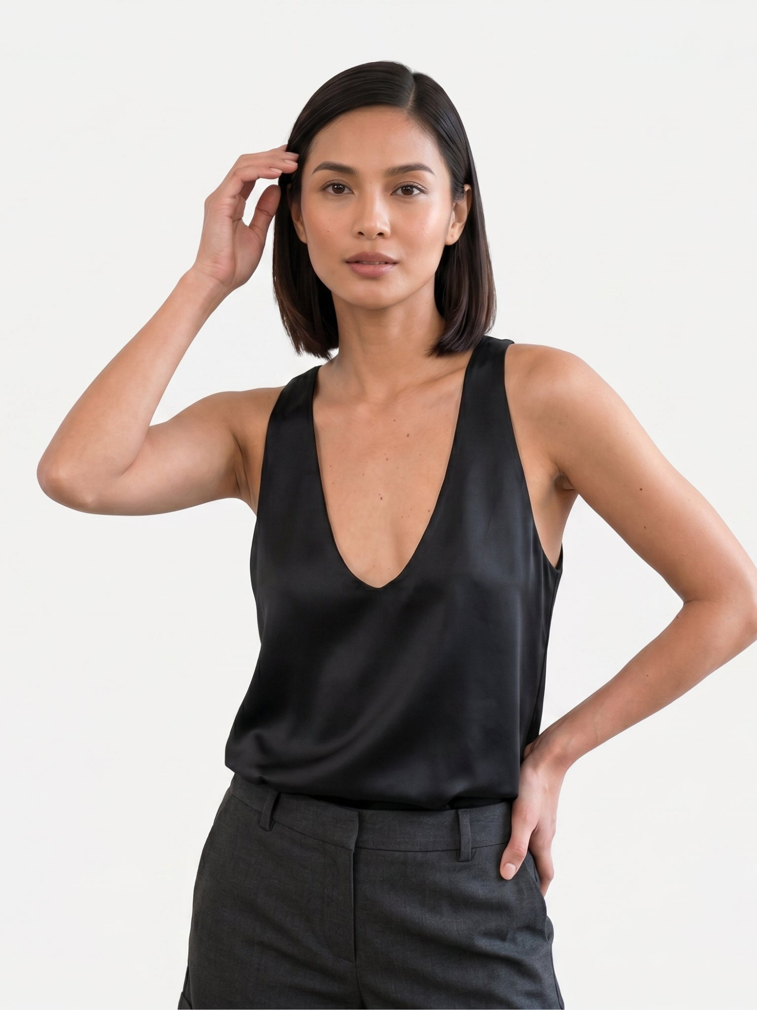 Women's V-Neck Satin-Style Sleeveless Top