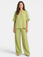 Women’s V-Neck Top and Wide-Leg Trousers Set