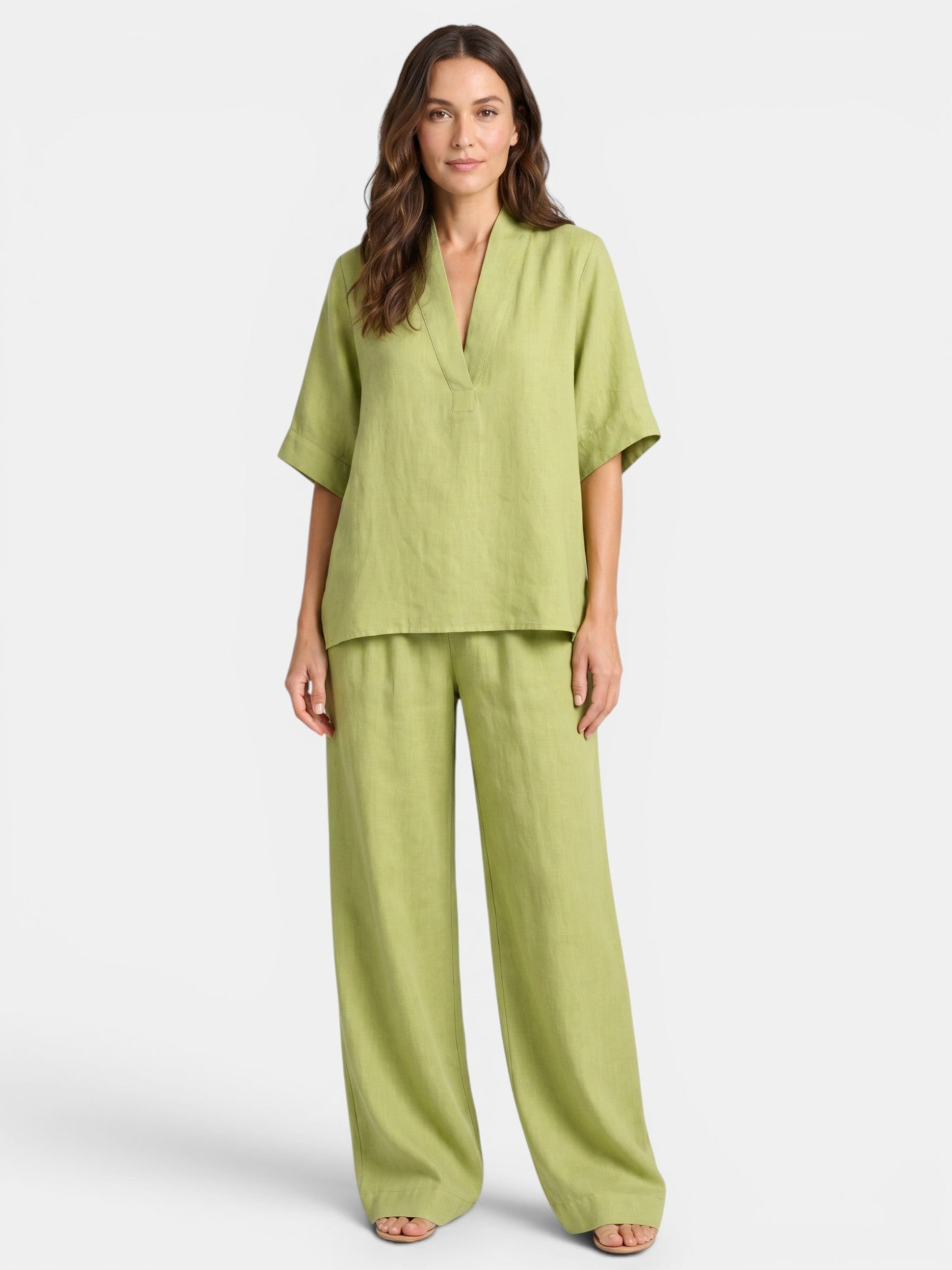 Women’s V-Neck Top and Wide-Leg Trousers Set