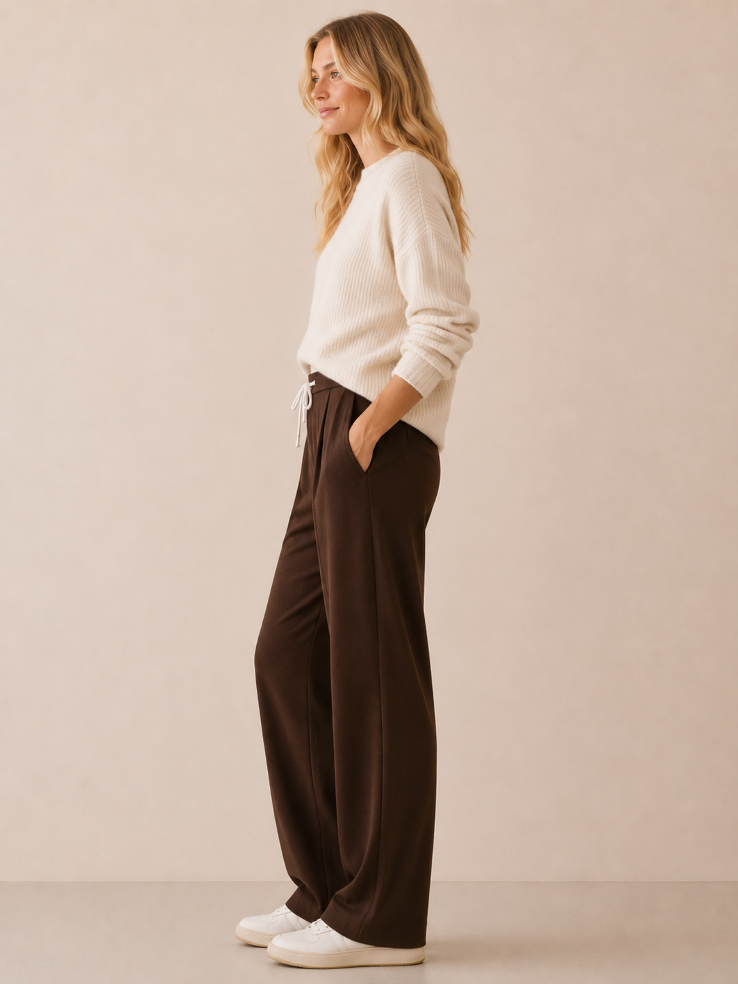 Women’s Wide-Leg Trousers – Full Length, Adjustable Drawstring Waist, Regular Fit