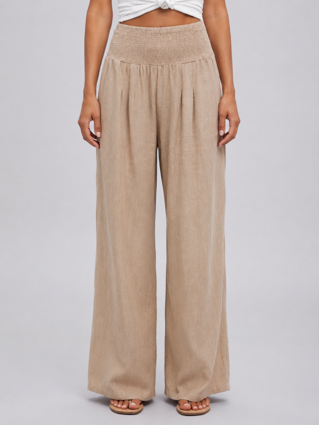 Women’s Wide Leg Trousers – Smocked High Waist Design