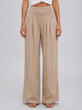 Women’s Wide Leg Trousers – Smocked High Waist Design
