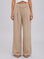 Women’s Wide Leg Trousers – Smocked High Waist Design