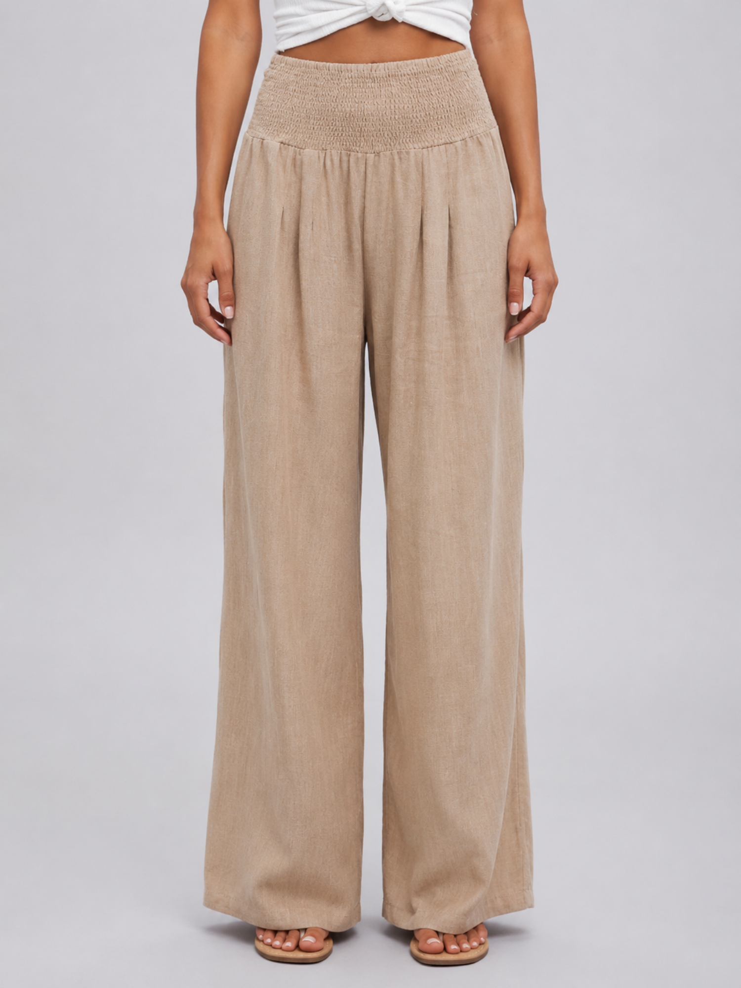 Women’s Wide Leg Trousers – Smocked High Waist Design