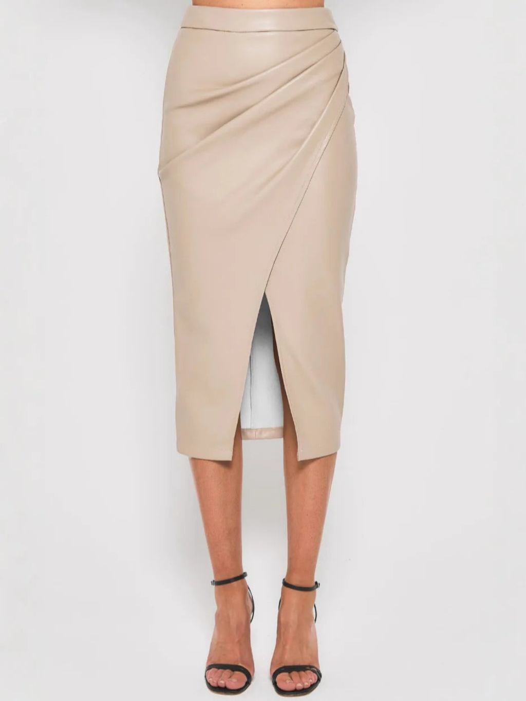 Women’s Wrap Midi Skirt – High Waist with Front Split