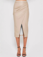 Women’s Wrap Midi Skirt – High Waist with Front Split