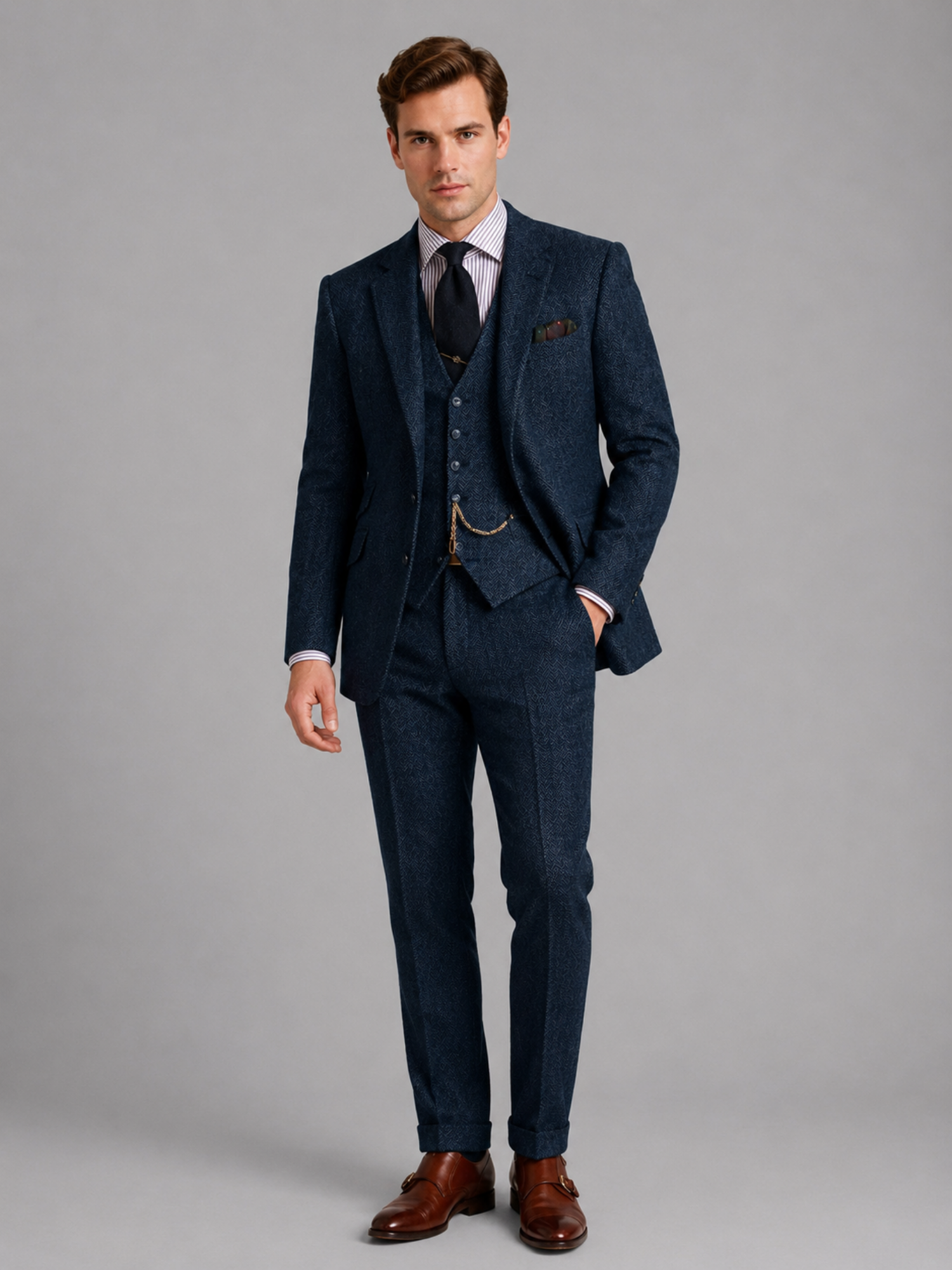 Classic 3-Piece Tweed Suit – Timeless Formal Elegance