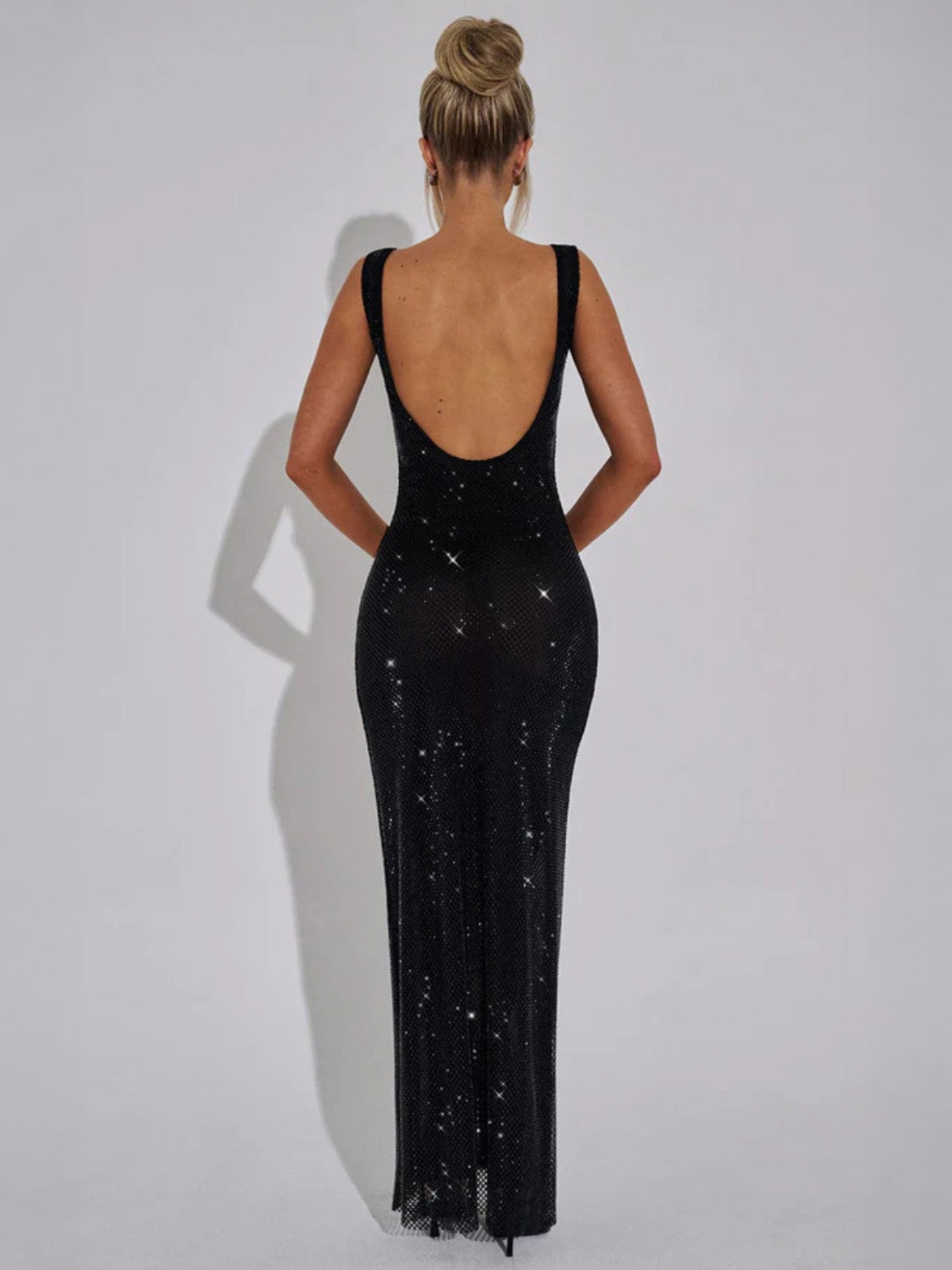 Women's Embellished Evening Gown with Square Neckline