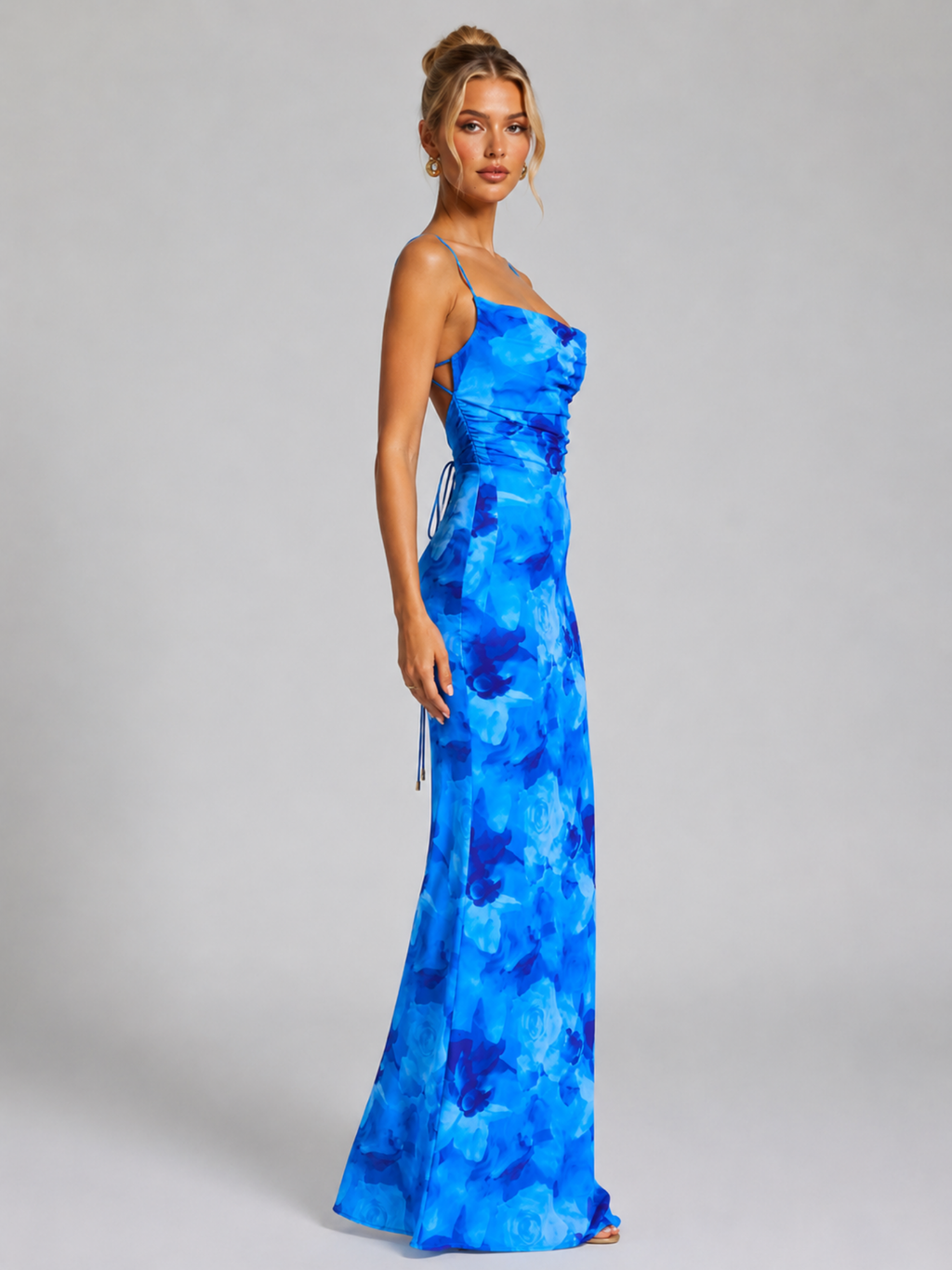 Women's Floral Bodycon Maxi Dress with Shoulder Straps