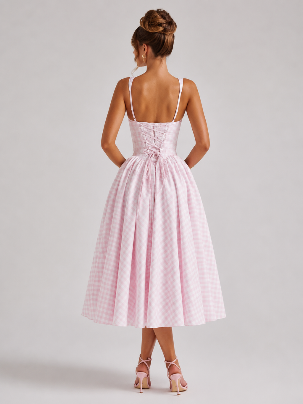 Gingham Midi Dress – Structured Charm with Feminine Volume