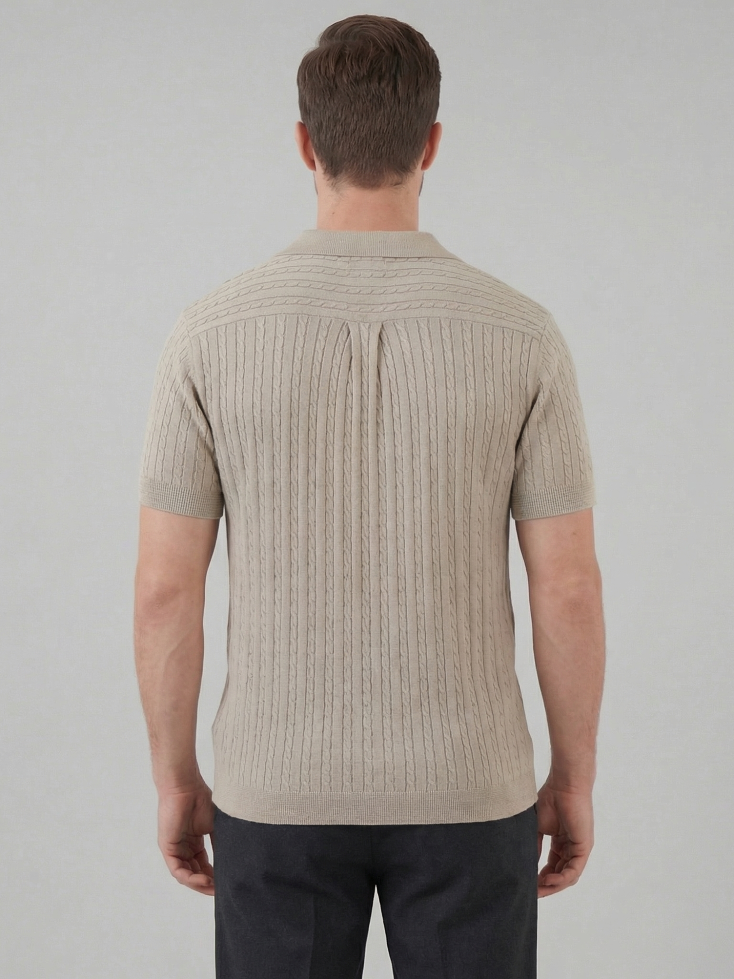 Men’s Cable Knit Short-Sleeve Polo Shirt with Notch Collar