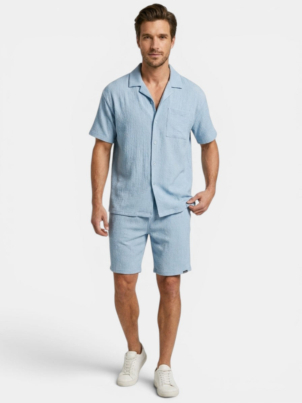 Men’s Camp Collar Shirt and Shorts Two-Piece Set