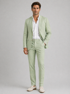 Men’s Linen-Blend Two-Piece Suit Set – Tailored Blazer & Straight-Leg Trousers