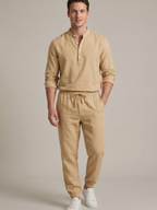 Men’s Long Sleeve Button-Up Shirt & Trousers Two-Piece Set