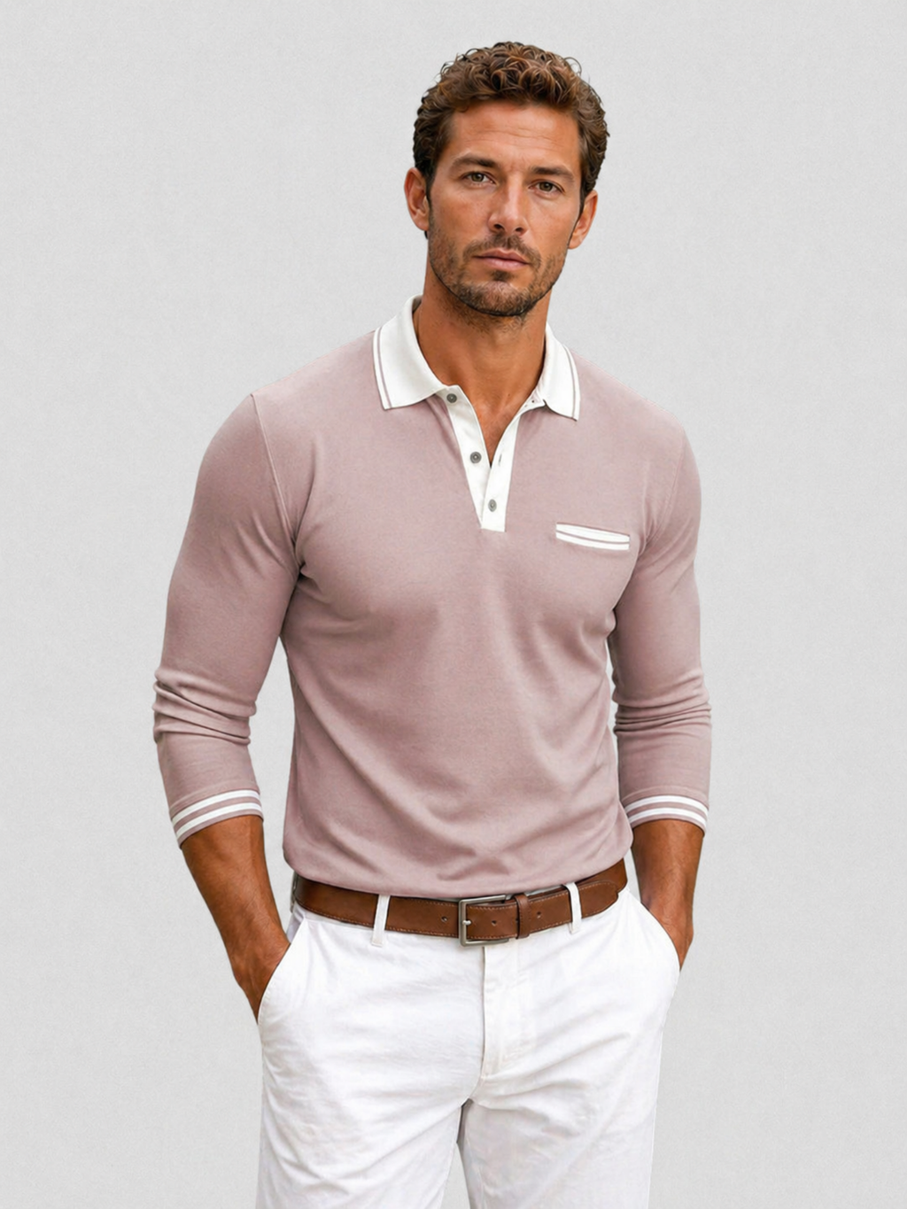 Men’s Long Sleeve Polo Shirt – Structured Smart Casual Design