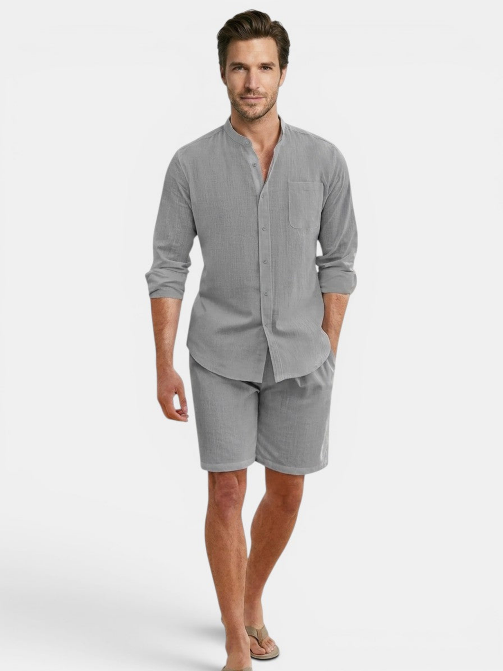 Men’s Long Sleeve Shirt and Shorts Two-Piece Set