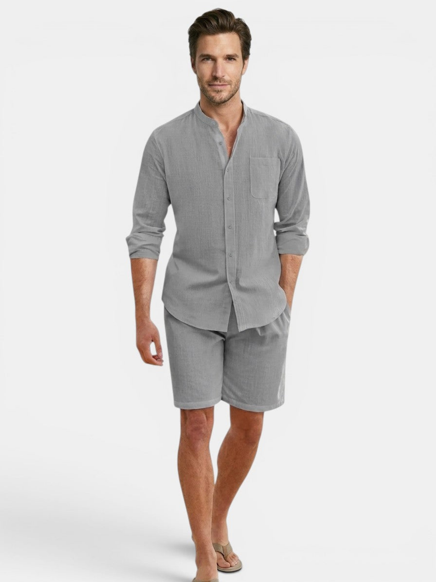 Men’s Long Sleeve Shirt and Shorts Two-Piece Set