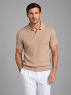 Men’s Ribbed Knit Polo Shirt – Tailored Short Sleeve Design