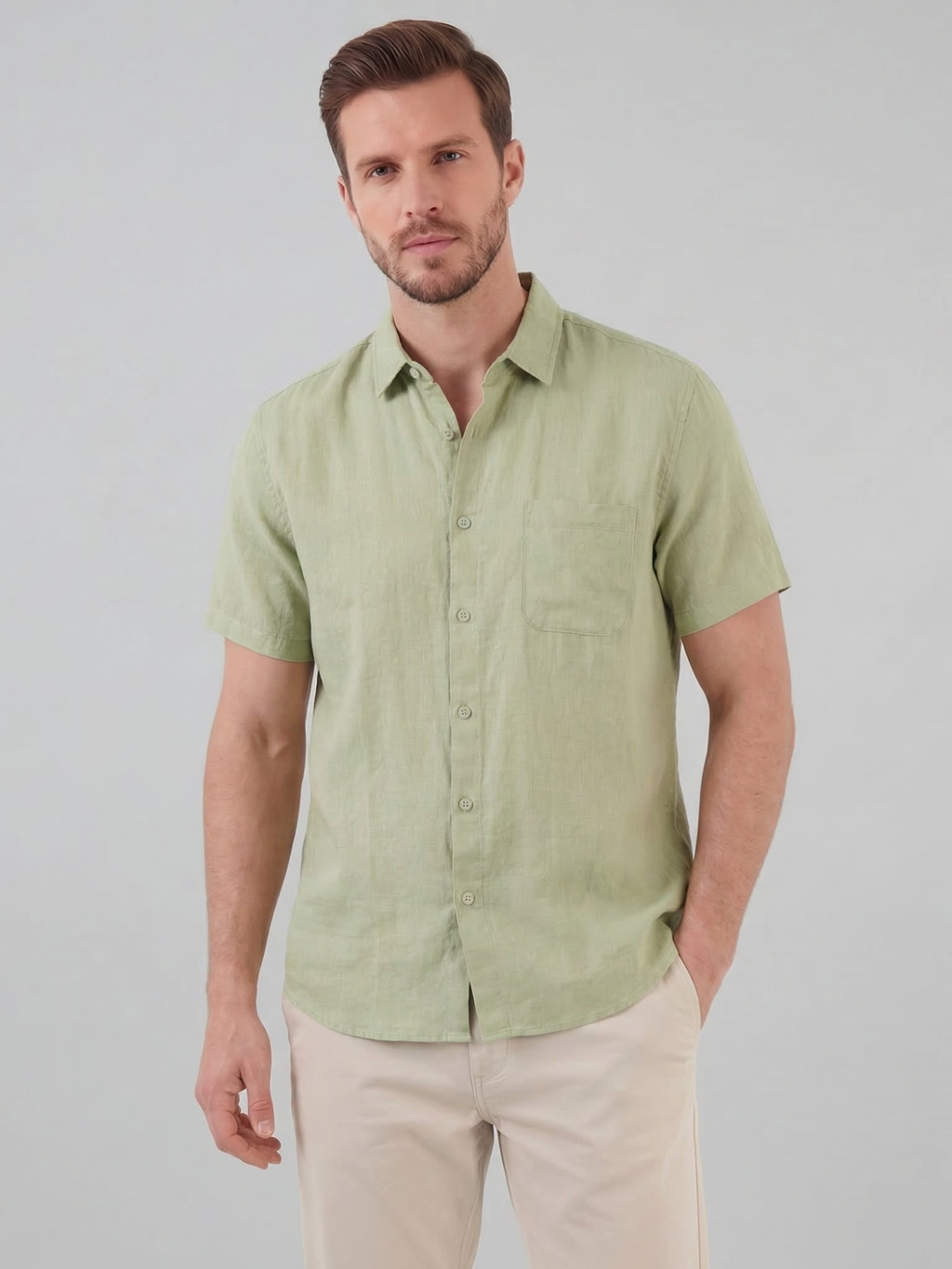 Men’s Short-Sleeve Linen Shirt with Button Closure