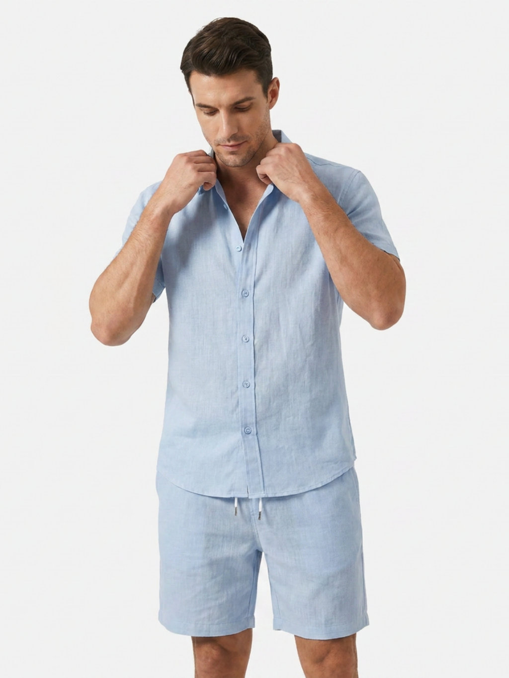 Men’s Short Sleeve Button Shirt and Shorts Two-Piece Set
