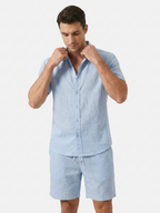 Men’s Short Sleeve Button Shirt and Shorts Two-Piece Set
