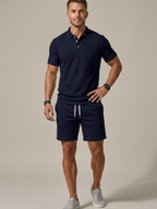 Men’s Short Sleeve Shirt & Drawstring Shorts Two-Piece Set