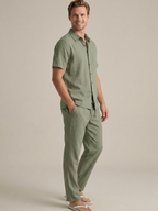 Men’s Short Sleeve Shirt & Long Trousers Two-Piece Set – Single Button Design