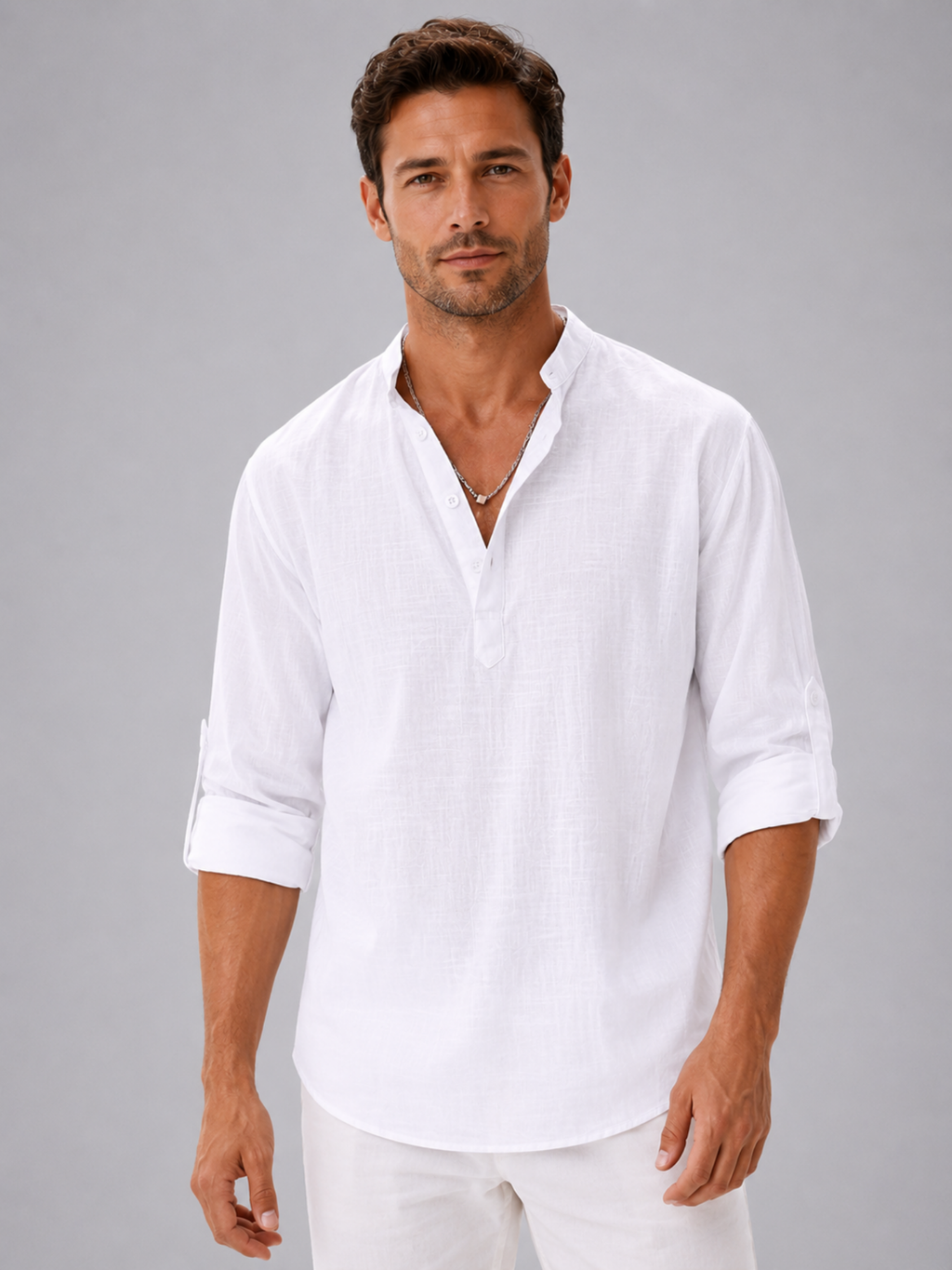 Men’s Stand Collar Summer Shirt – Relaxed Modern Fit