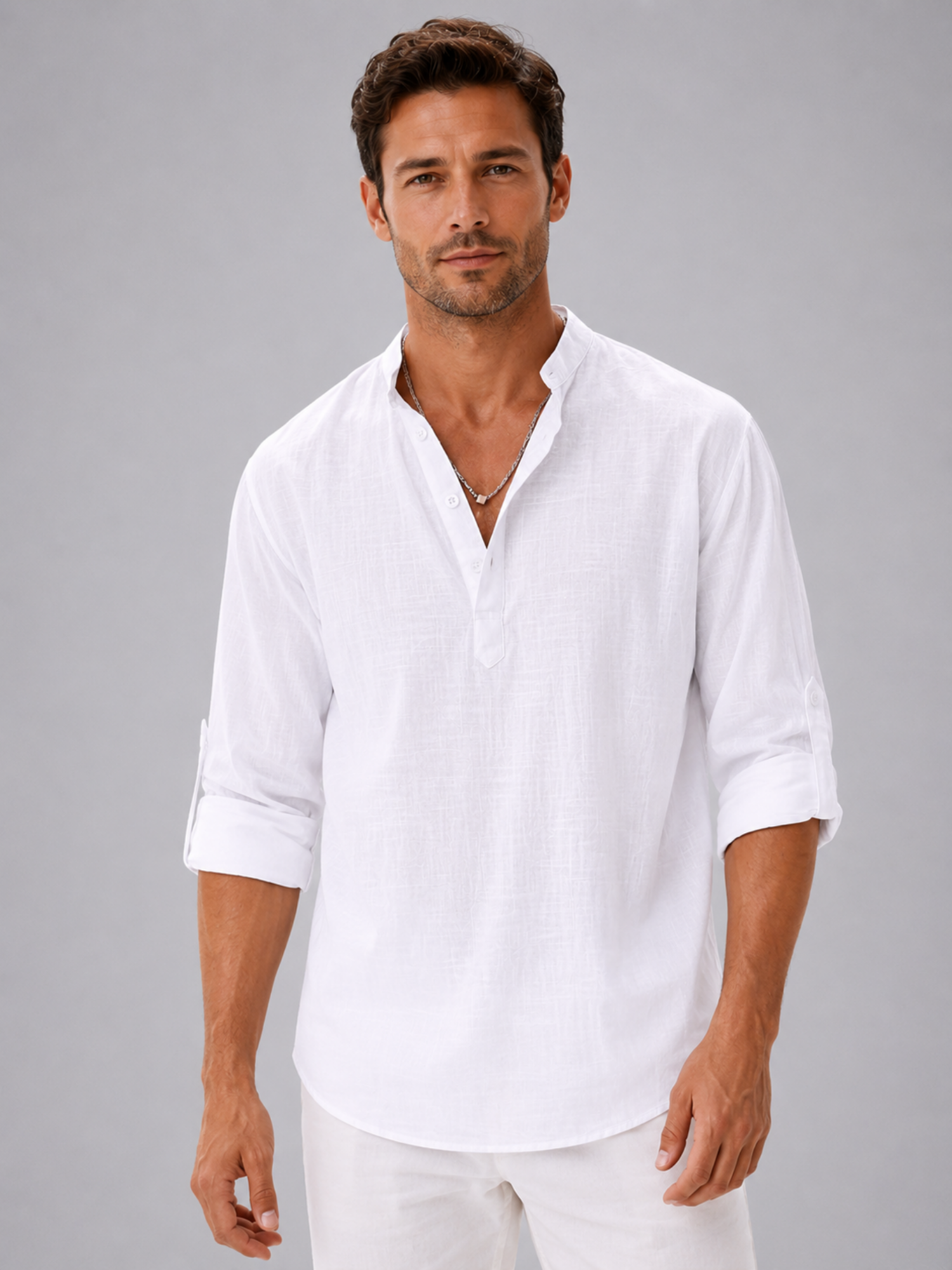 Men’s Stand Collar Summer Shirt – Relaxed Modern Fit