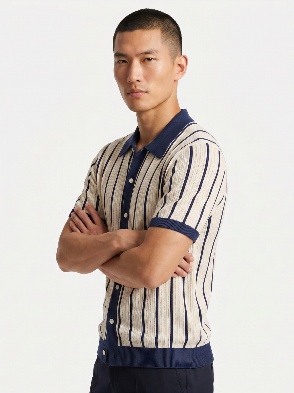 Men’s Striped Knit Polo Shirt – Short Sleeve Button-Down