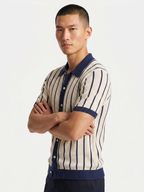 Men’s Striped Knit Polo Shirt – Short Sleeve Button-Down